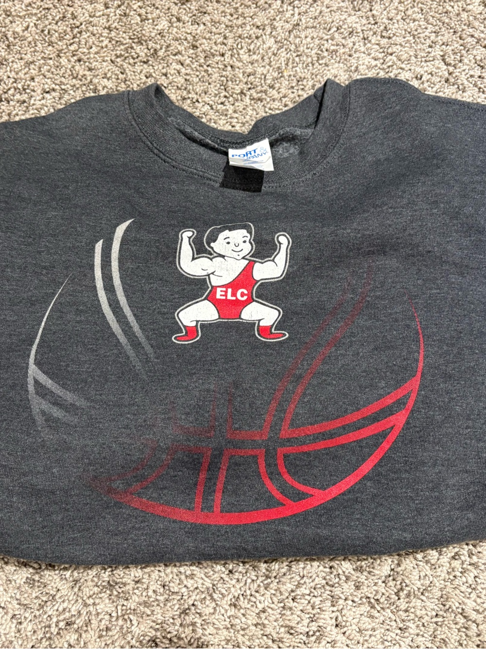 Port Authority Dark Gray Sweatshirt with Red & White Graphic